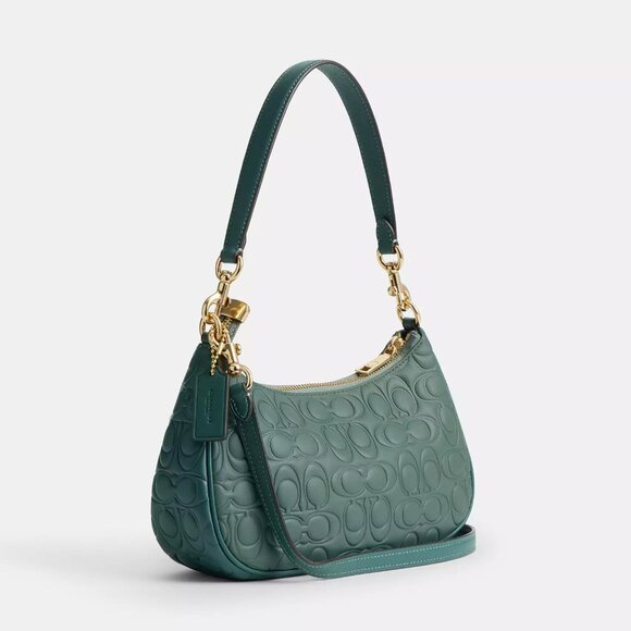 NWT Coach CY674 Teri Signature Blocked Leather Shoulder Bag in Sage Green SEALED - Picture 4 of 10